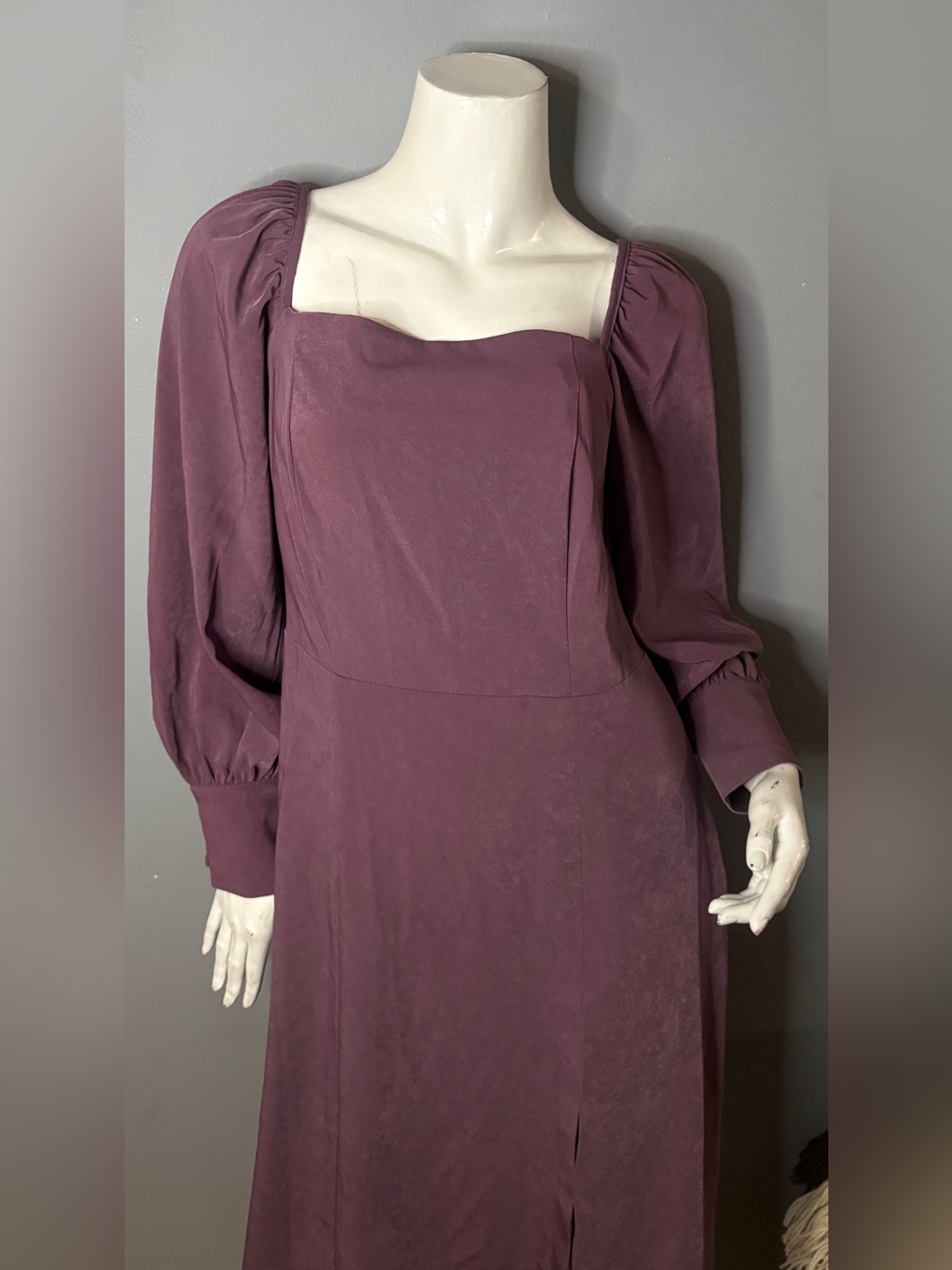 Plum Long-Sleeve Square Neck Midi Dress With High Slit — image 5 of 8